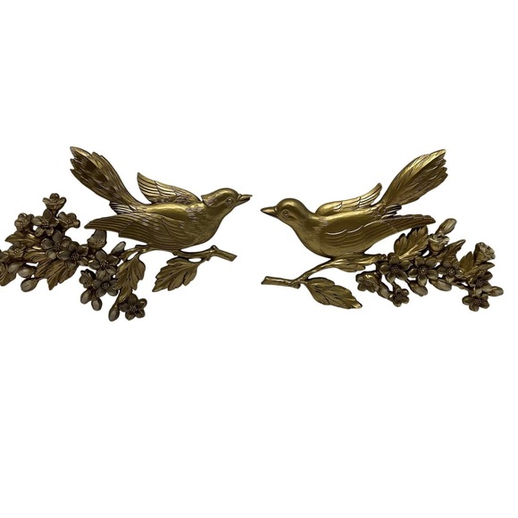 MCM Vintage 1967 Syroco Gold Birds On Dogwood Branch Wall Decor Set Of Two EUC - Picture 1 of 11
